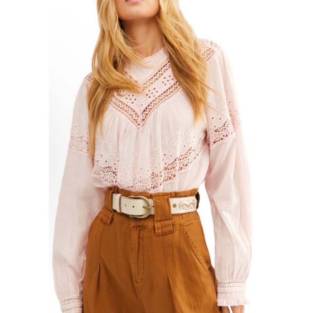 Free People Light Pink Abigail Victorian Top, Sz S